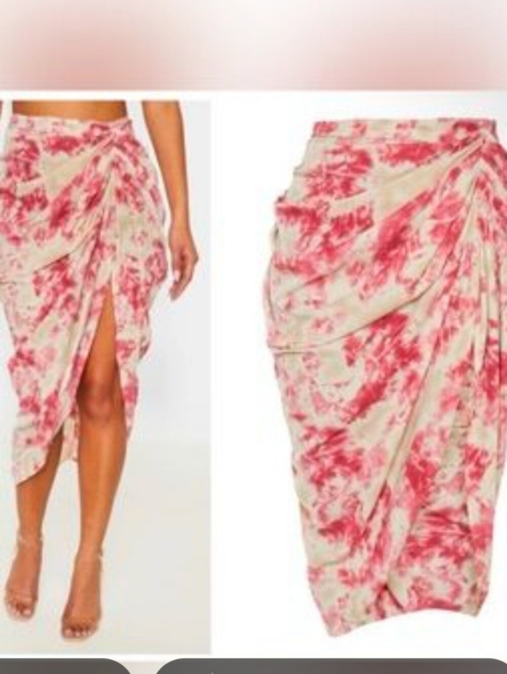 PrettyLittleThing Pink & Cream Tie-Dye High-Low Skirt